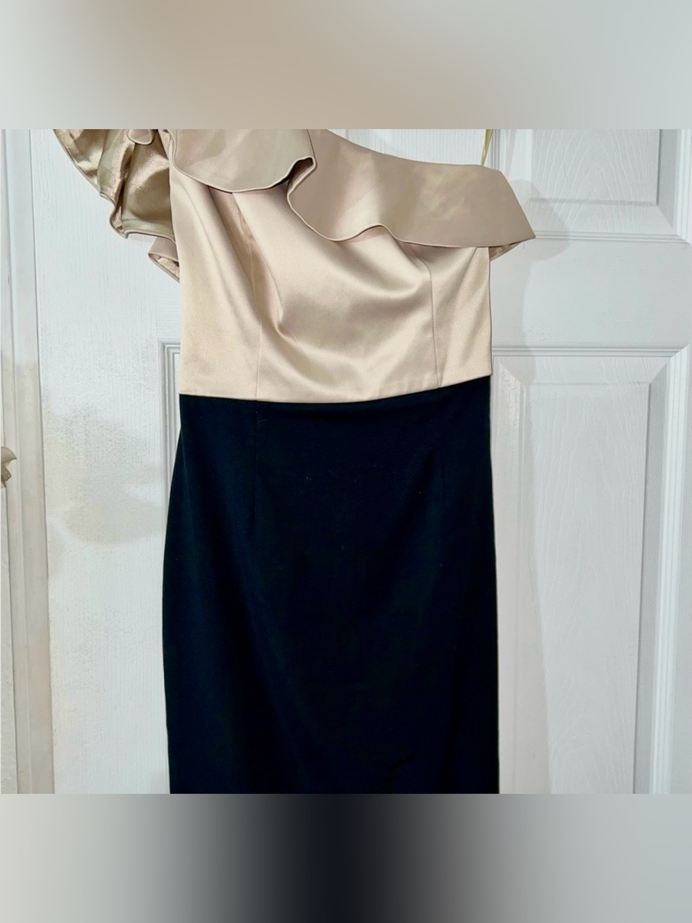 White & Black- NWTs! - Size 2: One-Shoulder Black and Cream Dress